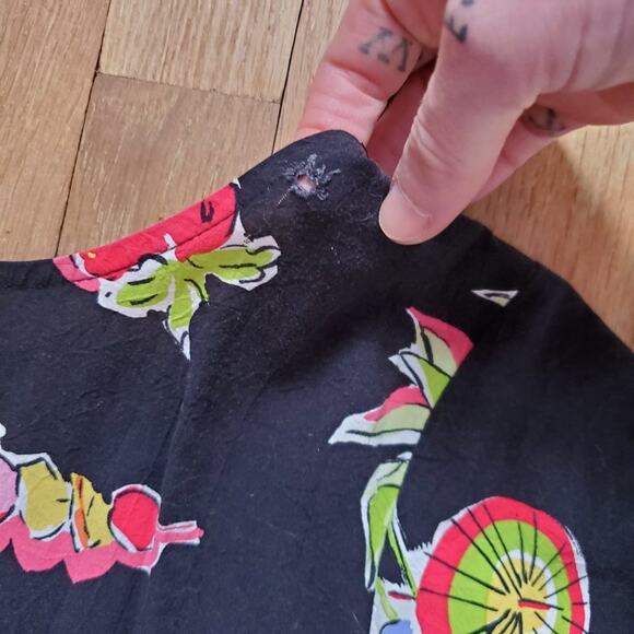 Vintage 90s Tropical Drinks Trapeze Swing Short Sleeve Mini Dress Colorful - Picture 14 of 14